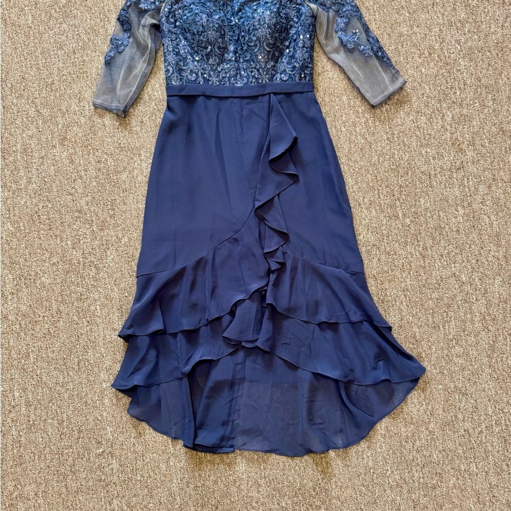Formal Elegant Stormy (light Navy Blue/Gray) Ruffled Dress, Size 4